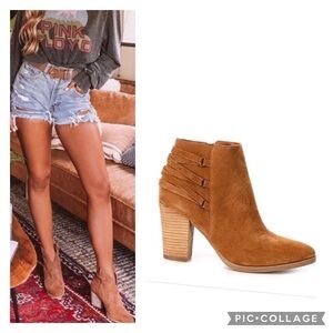 Nichael Shannon Cognac Suede Ankle Boots Coastal Cowgirl Style, Block Heel 8.5
